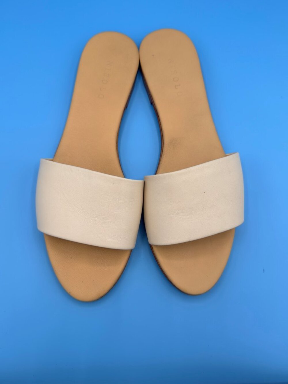 Nisolo Isla Slide Sandal Bone Cream Leather Flats Size 8 Made in Peru